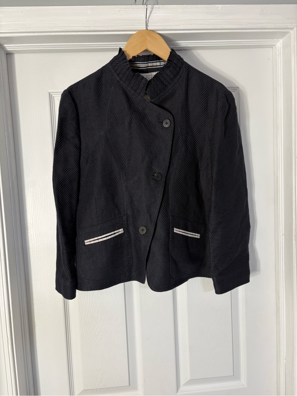 Armani Collezioni Black Jacket with Contrasting Pocket Trim